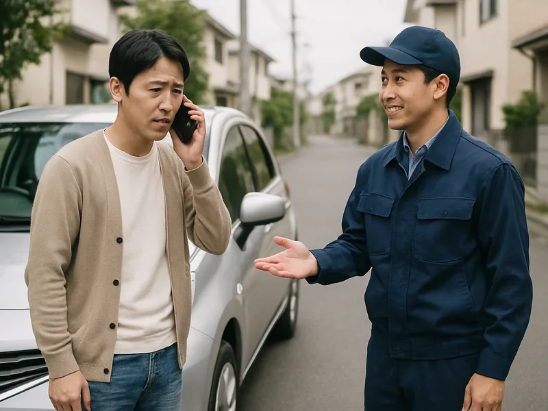 お客様からのお電話を受ける自動車技師
